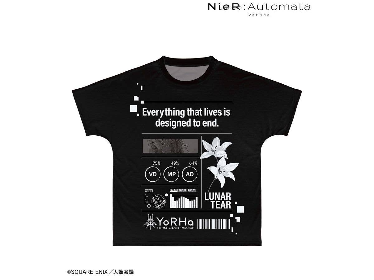Anime NieR:Automata Ver1.1a: A2 Ani-Art BLACK LABEL Full Graphic T-Shirt Unisex (Size/XL)