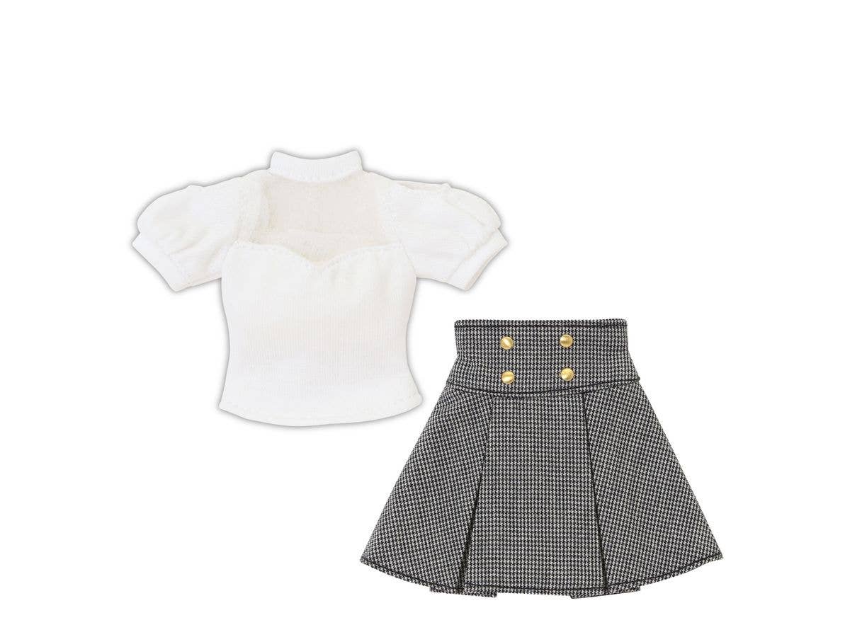 Q'z Decollete Sheer Top & Mini Skirt Set White x Black Check