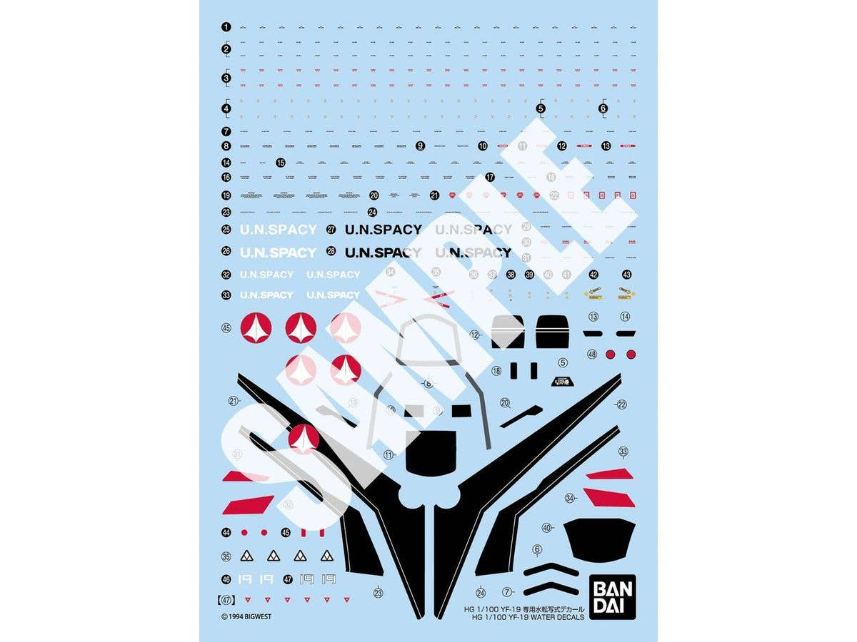 HG YF-19 Water-Slide Decals (Macross)