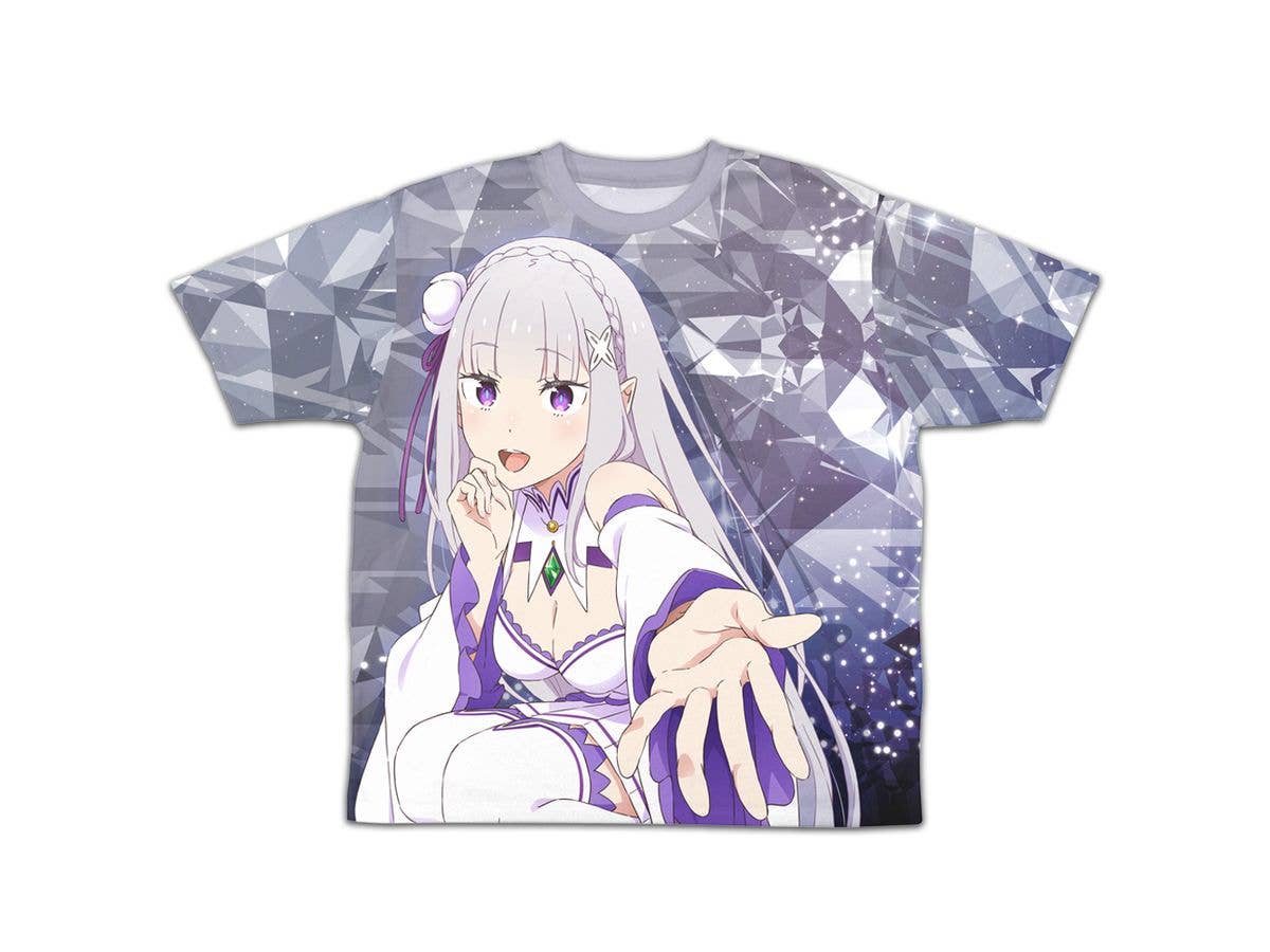 Re:Zero - Starting Life in Another World: Silver-Haired Half-Elf Emilia Double-Sided Full Graphic T-Shirt / -S