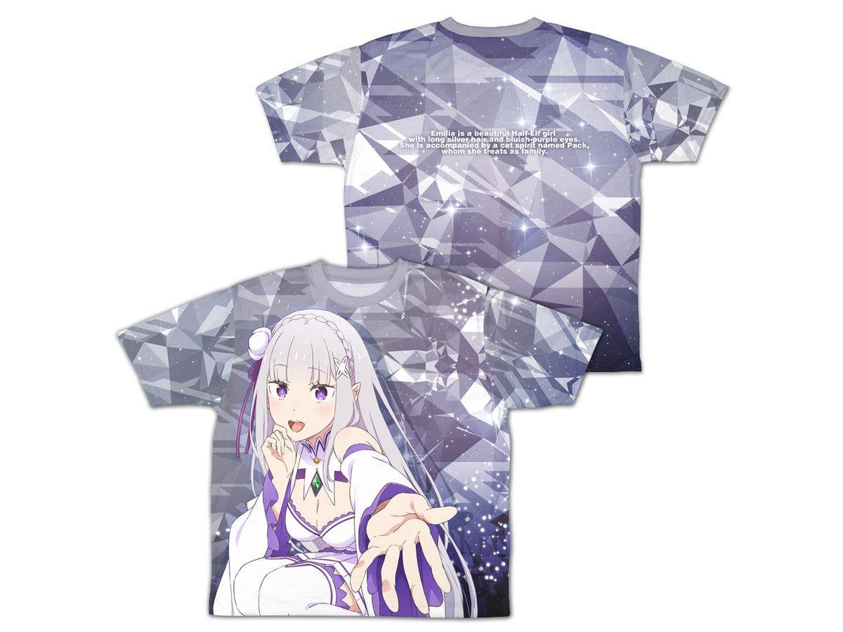 Re:Zero - Starting Life in Another World: Silver-Haired Half-Elf Emilia Double-Sided Full Graphic T-Shirt / -XL