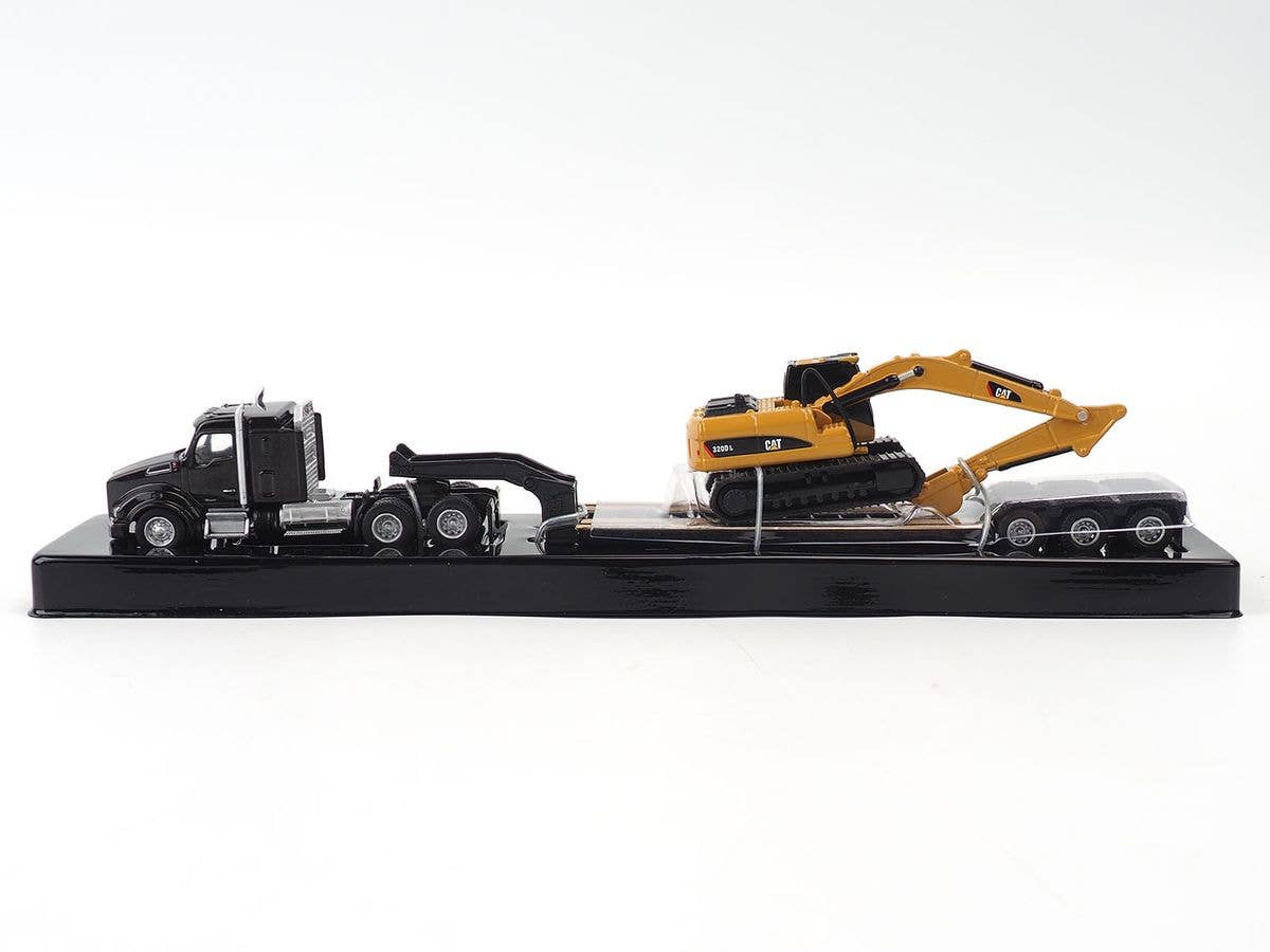 Kenworth 880 s SBFS 40 inch Sleeper Tandem Tractor w/Lowboy Trailer & CAT 320D L Hydraulic Excavator Attached Complete Product