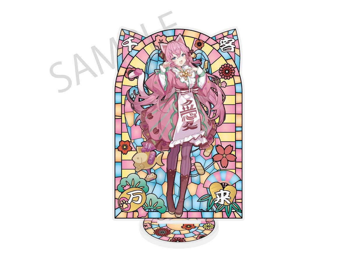 Hatsune Miku x Maneki-neko x Midsummer Kumagaya: Stained Glass-Style Acrylic Stand - Megurine Luka - Art by Ikomochi