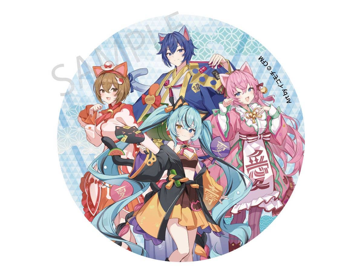 Hatsune Miku x Maneki Neko x Midsummer Kumagaya: Mega Can Badge Stand - Hatsune Miku Black Cat / Megurine Luka / MEIKO / KAITO by Ikomochi