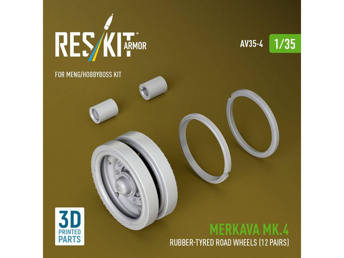 Merkava Mk.4 rubber-tyred road wheels (12 pairs) for Meng/HobbyBoss kit (3D Printed)