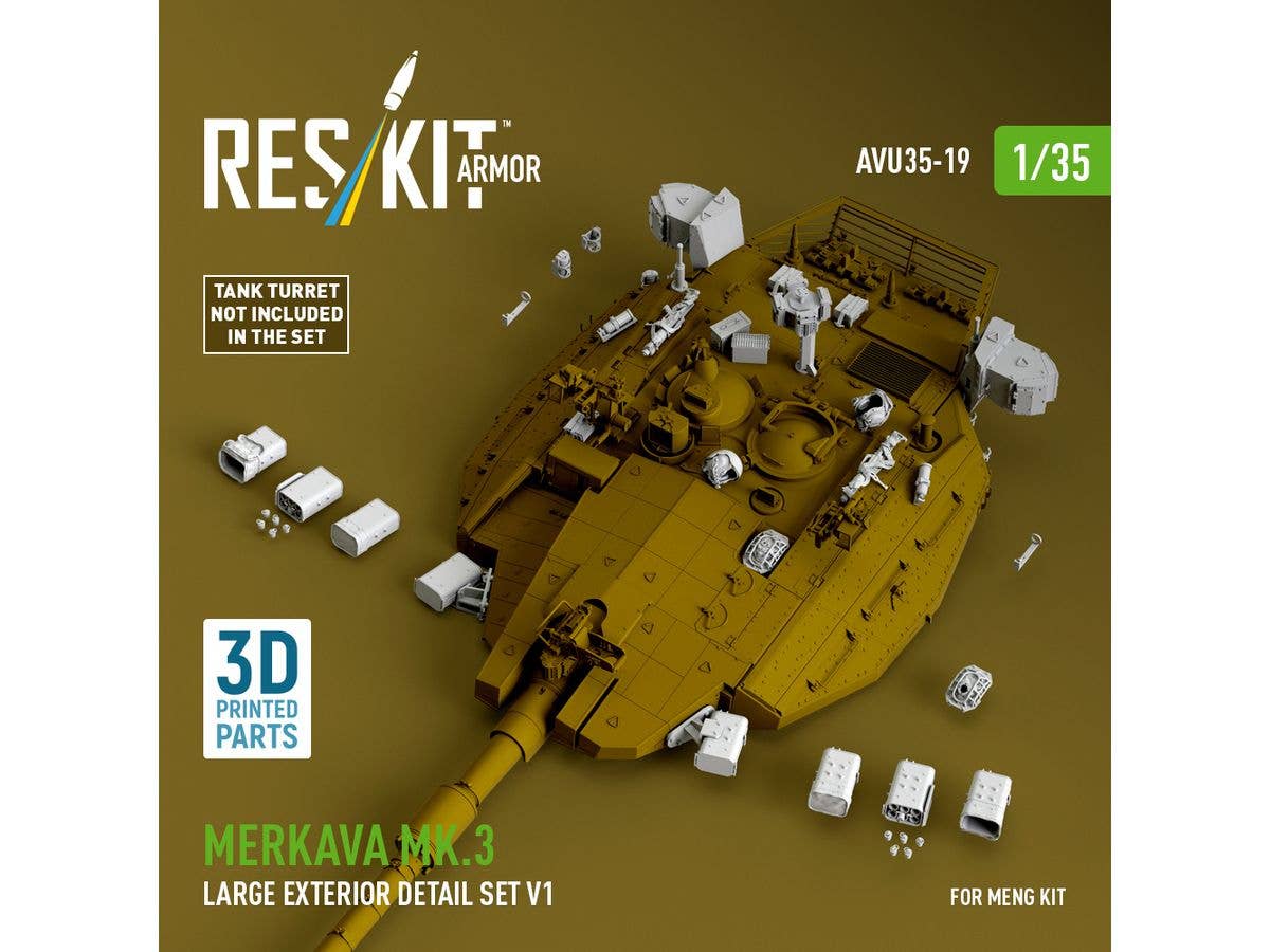 Merkava Mk.3 large exterior detail set V1 for Meng kit (3D Printed)