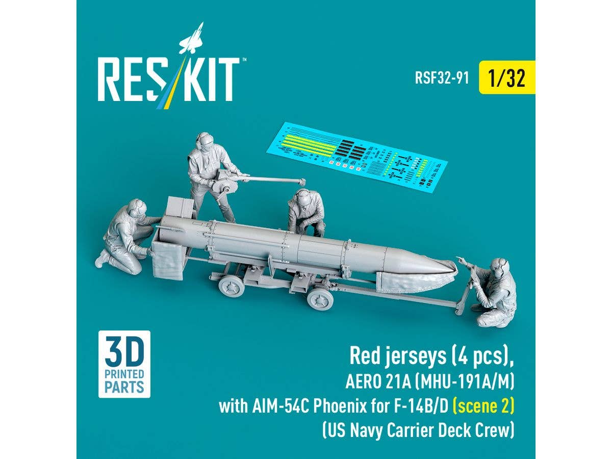 Red jerseys (4 pcs), AERO 21A (MHU-191A/M) with AIM-54C Phoenix for F-14B/D (scene 2) (US Navy Carrier Deck Crew)