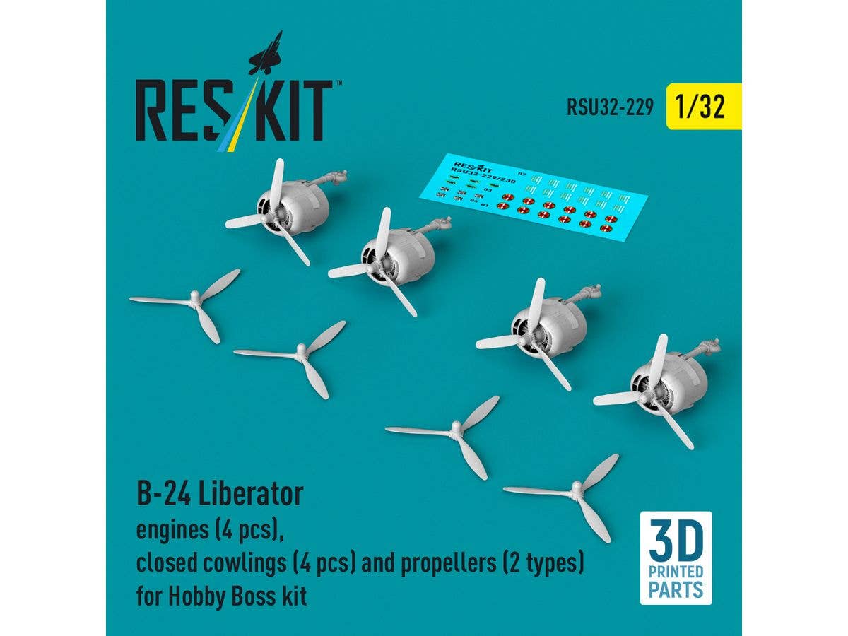 B-24 Liberator engines (4 pcs), closed cowlings (4 pcs) and propellers (2 types) for Hobby Boss kit
