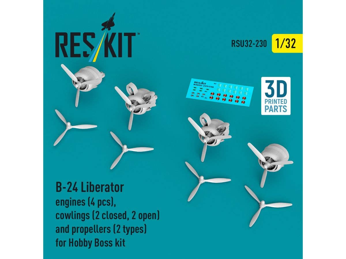 B-24 Liberator engines (4 pcs), cowlings (2 closed, 2 open) and propellers (2 types) for Hobby Boss kit