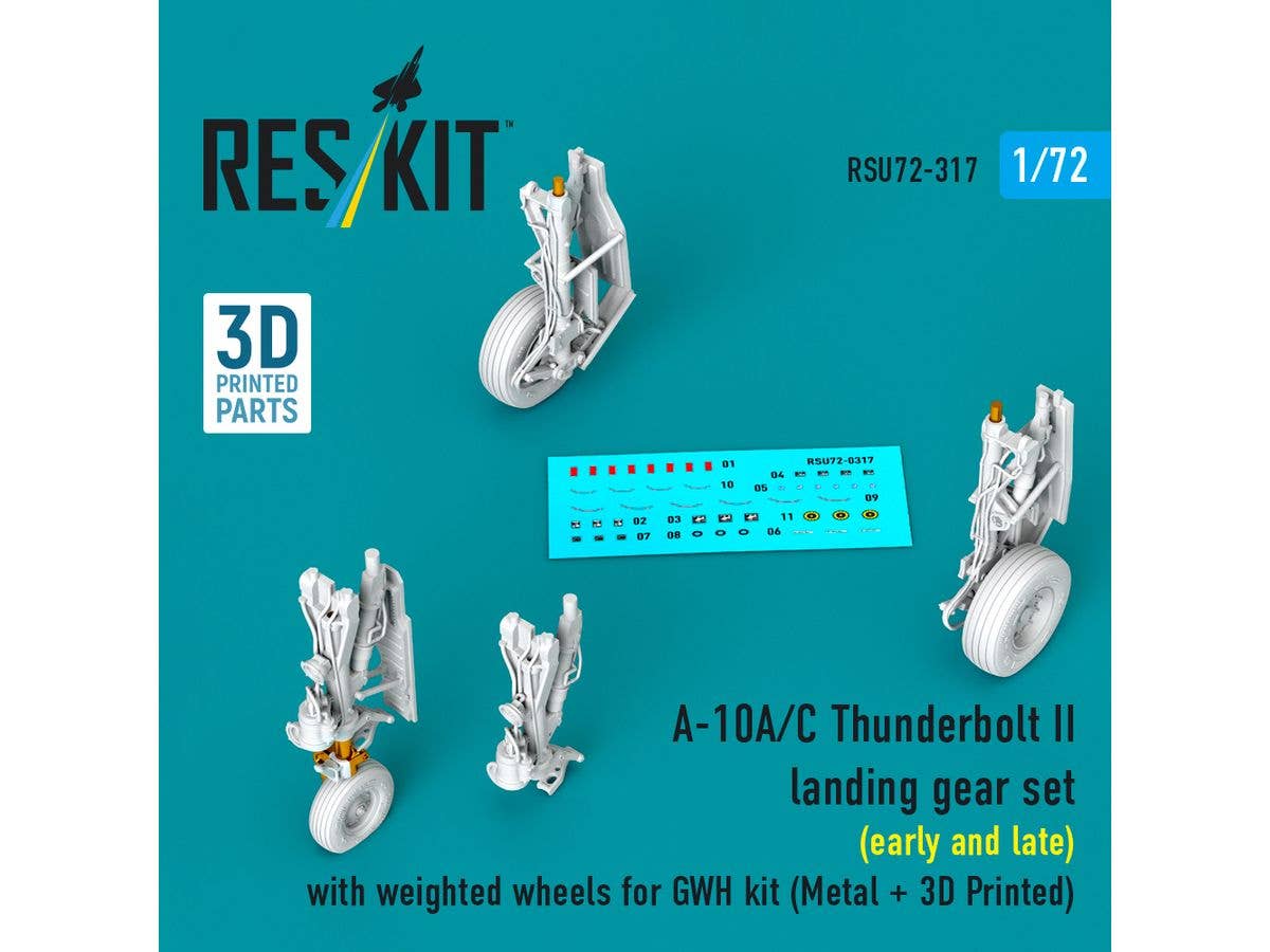 A-10A/C Thunderbolt II landing gear set (early and late) with weighted wheels for GWH kit (Metal + 3D Printed)