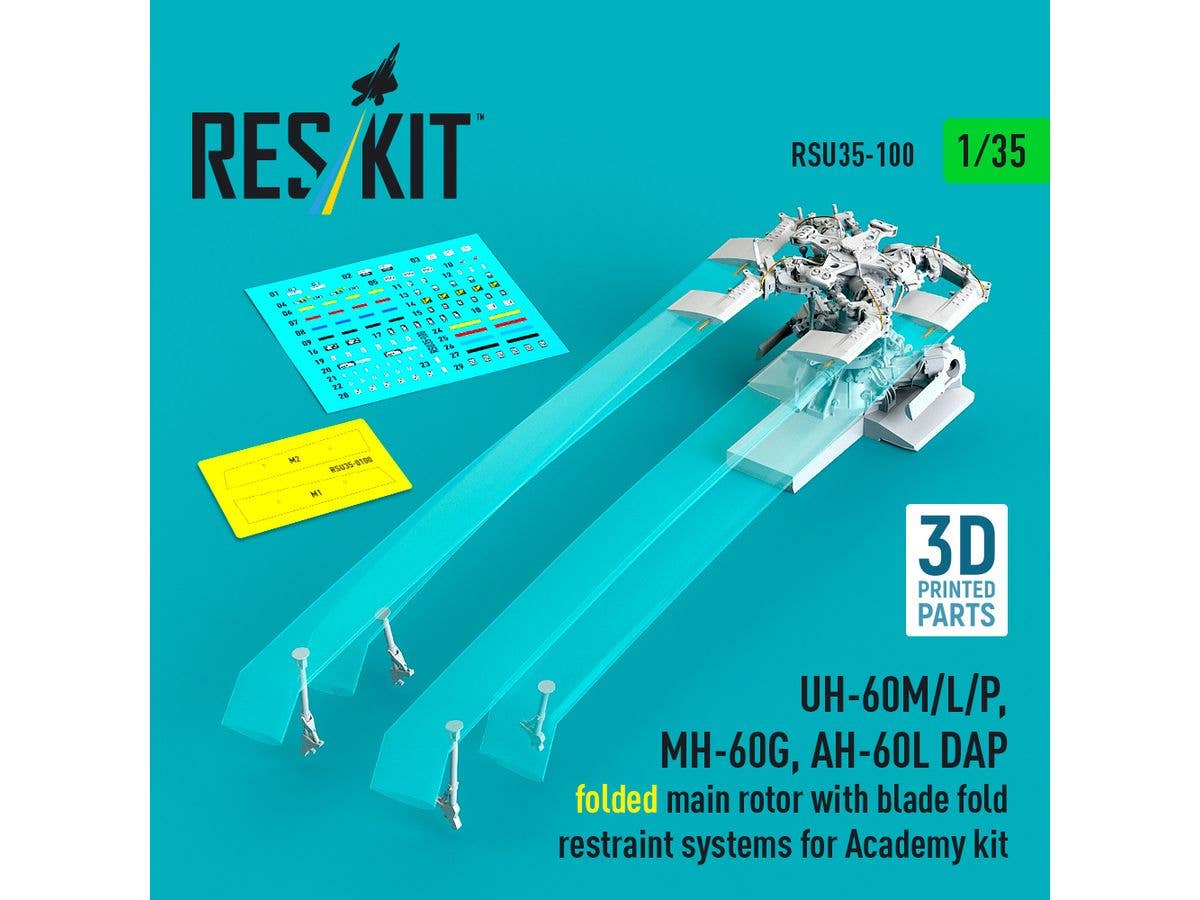 UH-60M/L/P, MH-60G, AH-60L DAP folded main rotor with blade fold restraint systems for Academy kit