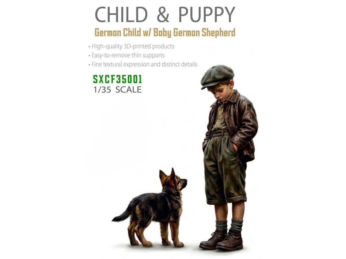 Child & Puppy - German Child with Baby German-Shepherd (3D Printed)