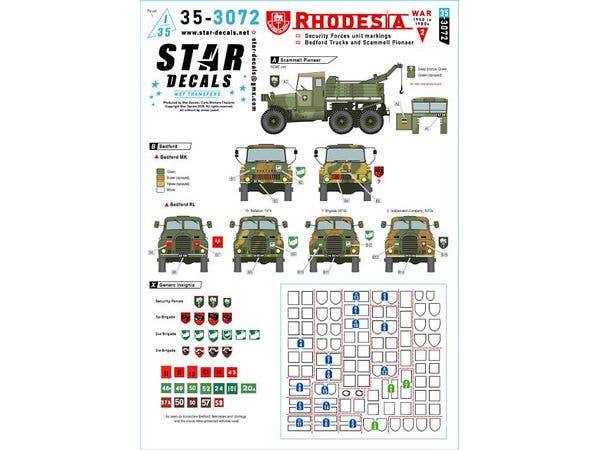 Rhodesia #2. Generic Security Forces unit markings. Bedford MK and RL and Scammell markings.
