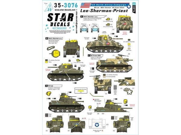 Lee-Sherman-Priest. US North Africa Campaign 1943. M3 Lee, M4A1 Sherman and M7 Priest 105mm SPG.