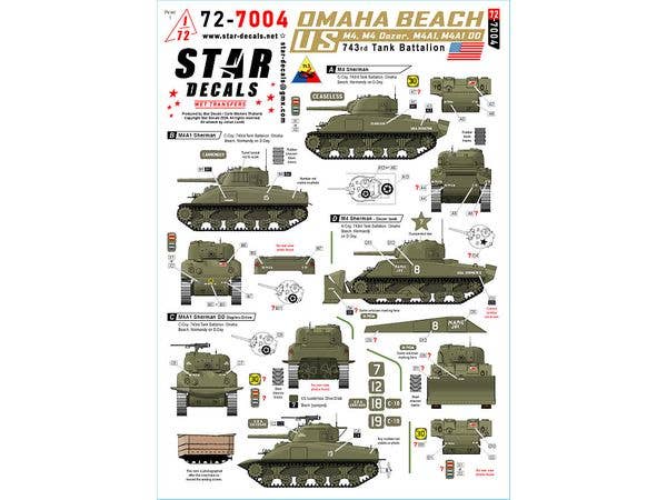 US?743rd Tk Bn - Omaha-Beach. M4 Sherman, M4 Sherman Dozer Tank, M4A1 Sherman and M4A1 DD Sherman.