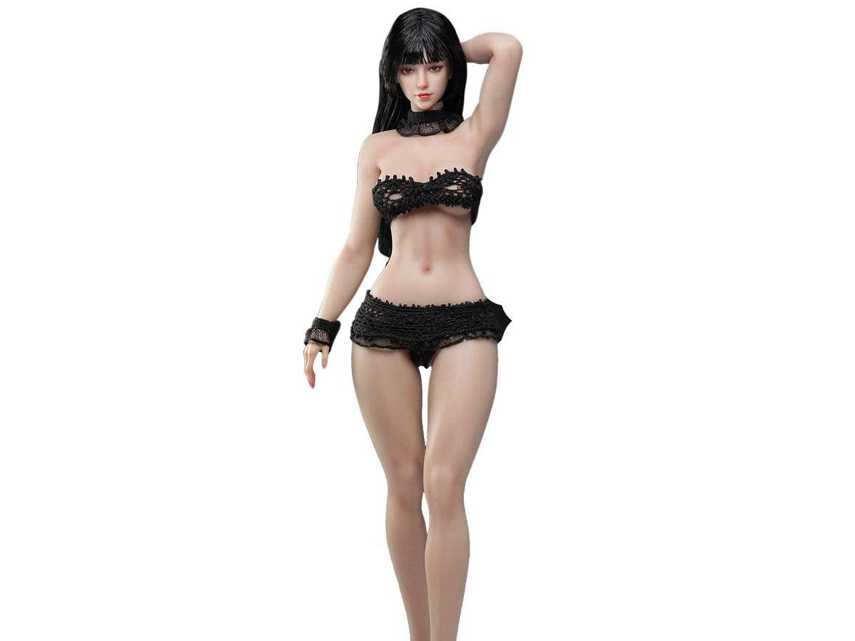 TB League Super Flexible Female Seamless Body Wasp West & Natural Curve with Head / Black Hair & Suntanned Skin