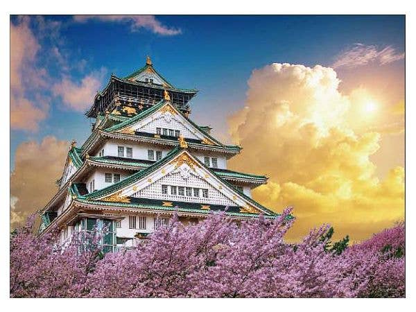 Jigsaw Puzzle: Osaka Castle with a Golden Sky and Cherry Blossoms (Osaka) 500pcs (38 x 53cm)